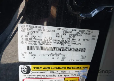 2022 Lincoln Navigator Standard L z USA, uszkodzony, nr VIN 5LMJJ3NT6NEL02417